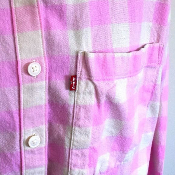 Levi's Hot Pink Davy Gingham Check Flannel Button Down - Picture 2 of 7